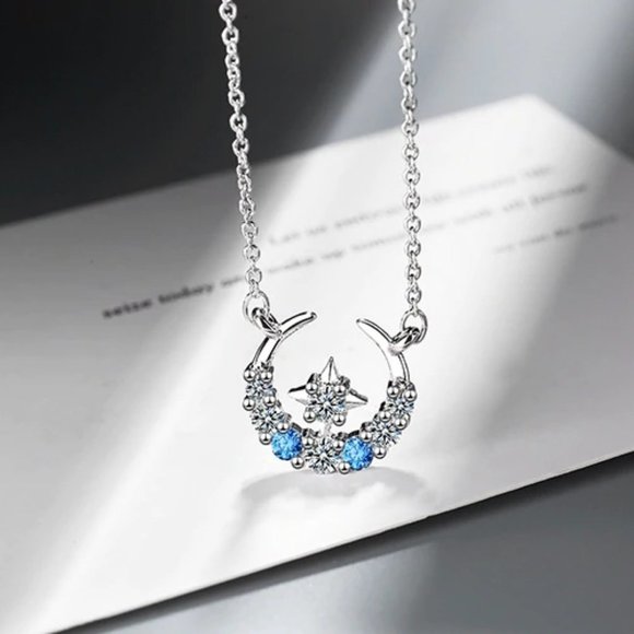Jewelry - NEW 925 Sterling Silver Diamond Moon Star Necklace